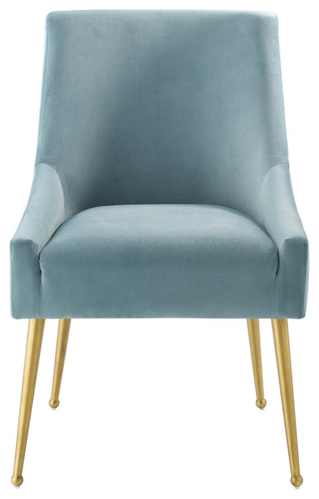 Contemporary Dining Room Side Dining Chair, Velvet Stainless Metal, Light Blue