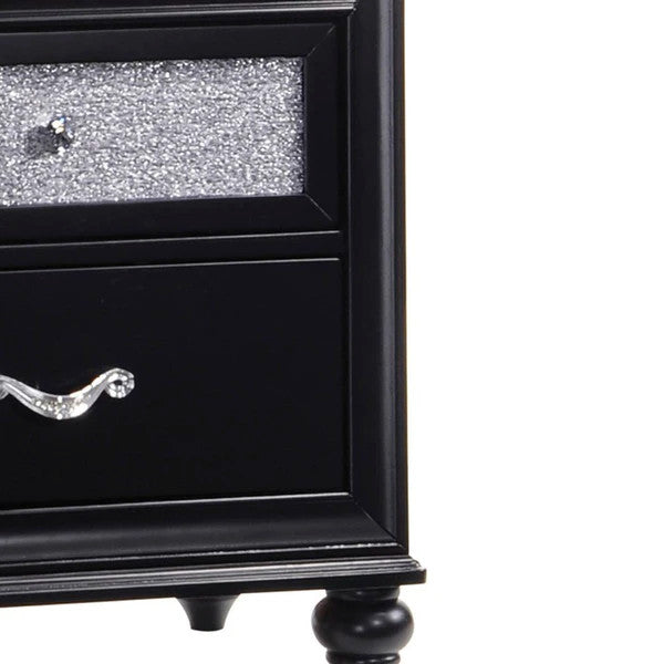 Benzara BM185300 Two Drawers Wooden Night Stand with Acrylic Drawer Front, Black