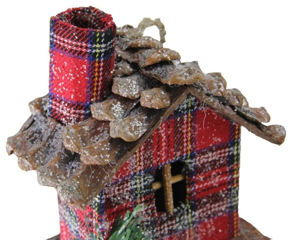 4.25" Red Plaid Country Cabin Christmas Ornament