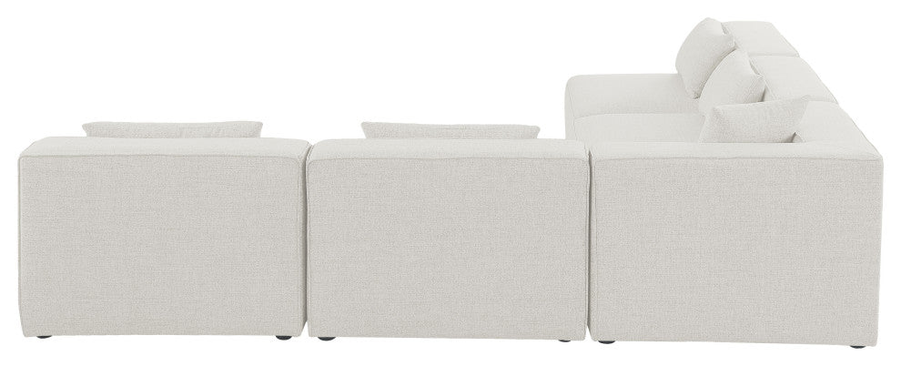 Cube Upholstered Modular Sectional, Cream, 5-Piece: 4 Armless Chair, 1 Corner Chair, Linen Texured Fabric