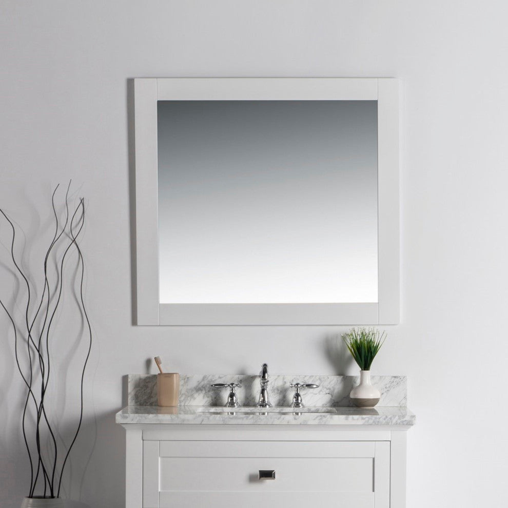 34" Solid Wood Frame Mirror, White