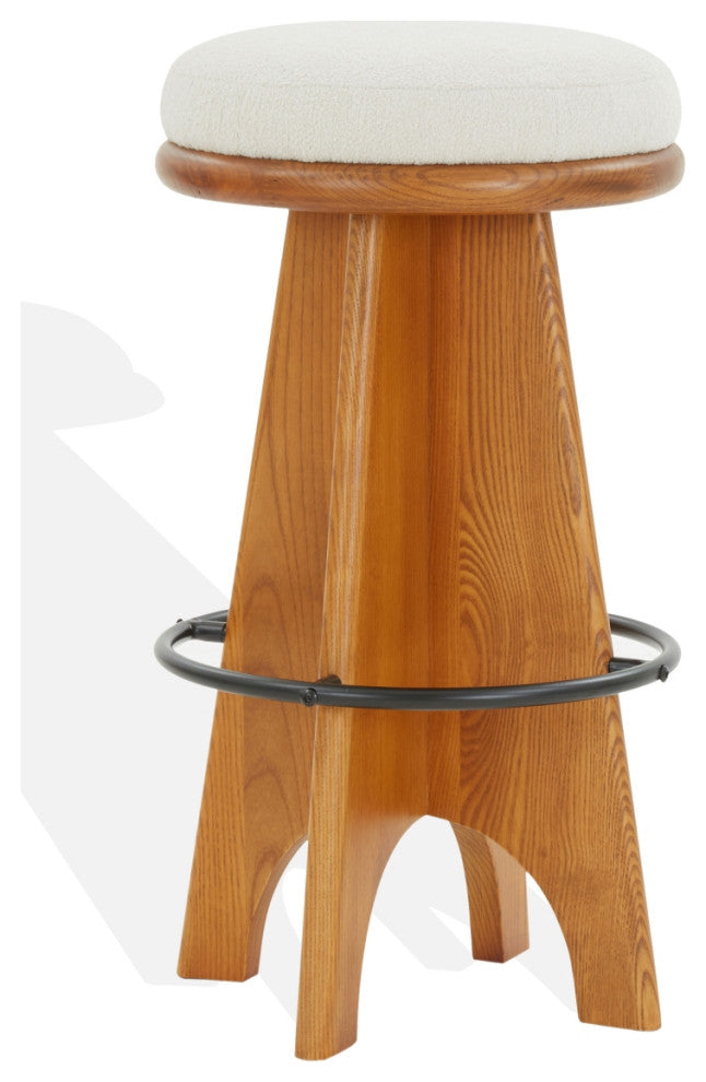 Safavieh Couture Bellarita Round Swivel Barstool, Ivory/Walnut