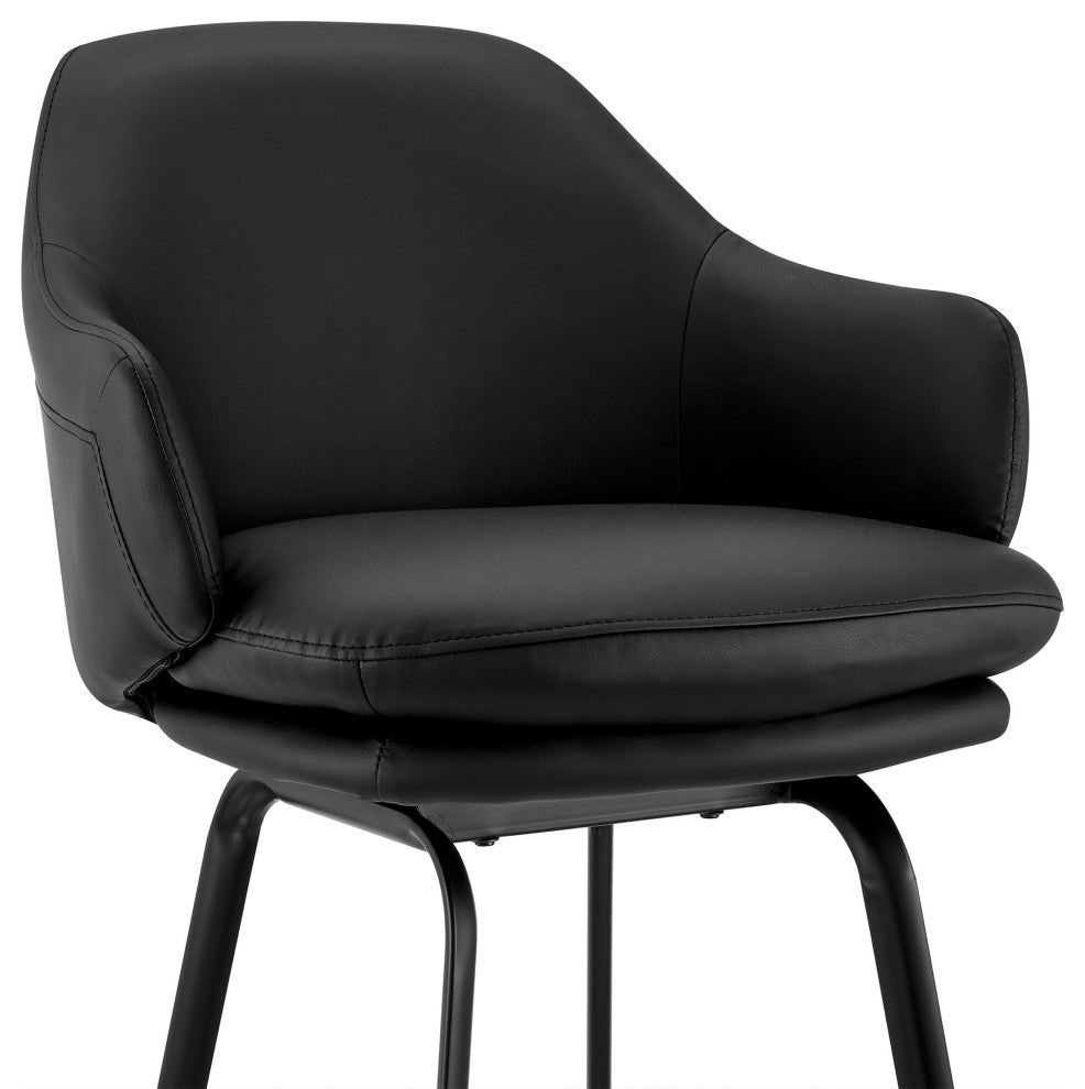 Brigden Black Faux Leather and Black Metal Swivel 30" Bar Stool
