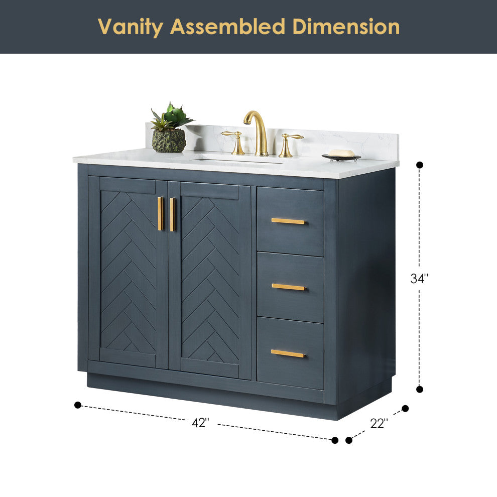 Gazsi Charcoal Blue Bathroom Vanity Set, 42", With Mirror