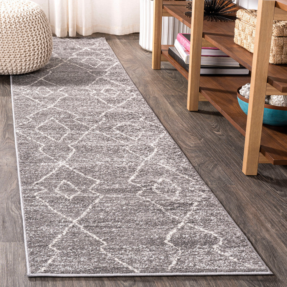 Alia Moroccan Beni Souk Area Rug, Gray/Cream, 2'x8'