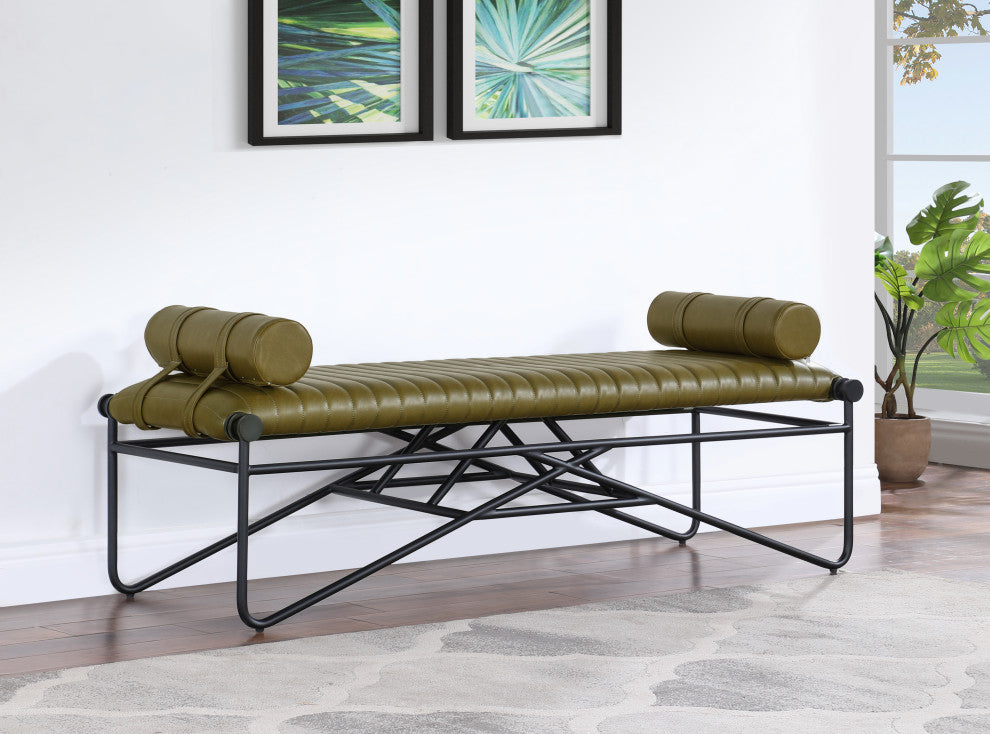 Gatsby Vegan Leather Upholstered Bench, Olive