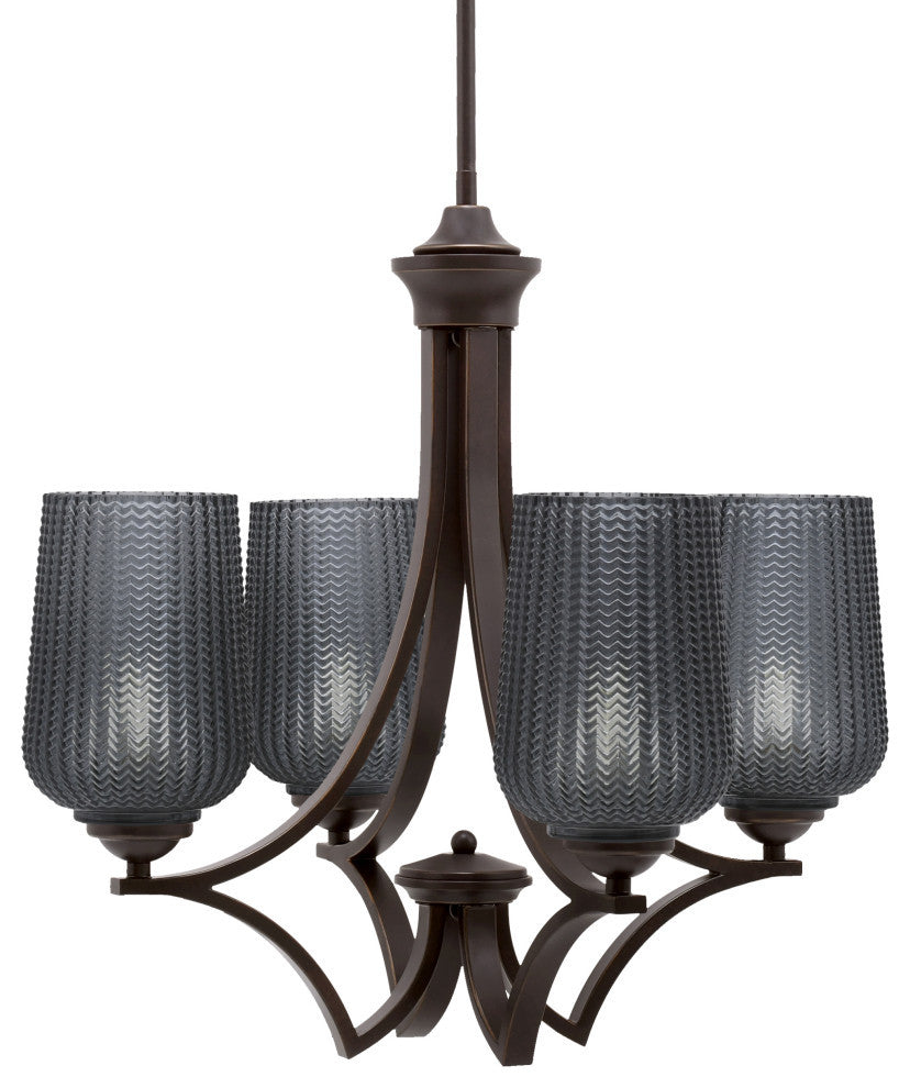 Zilo, 4 Light, Chandelier, Dark Granite Finish With 5" Smoke Textured Glass