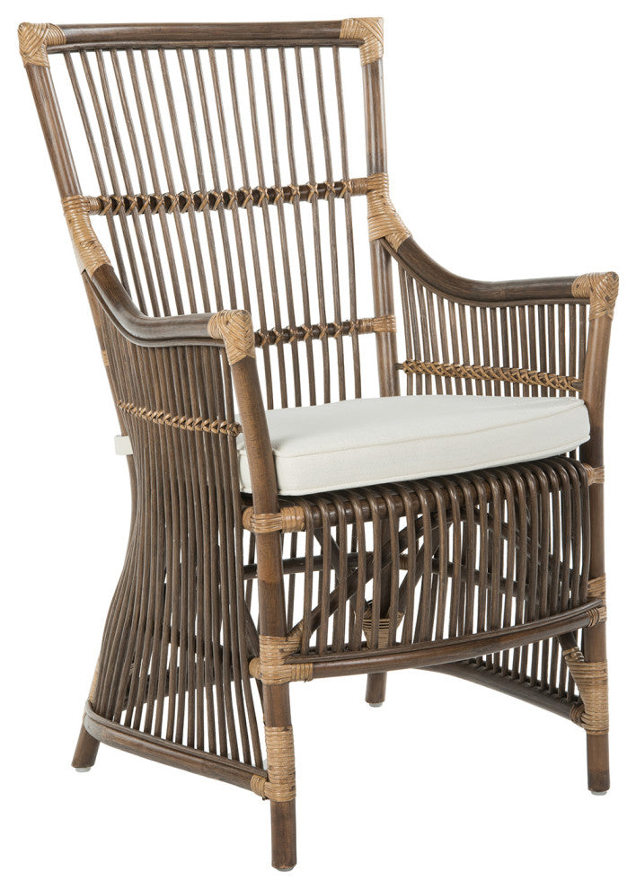 Rattan Loop Edge Dining Chair, Antique Brown, Set of 2, Arm Chair