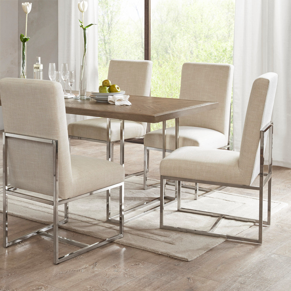 Madison Park Junn Modern Nickel Plated Metal Base Dining Chair, Cream