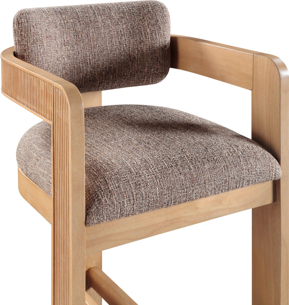 Sacha Upholstered Bar and Counter Stool, Brown, Linen Textured Fabric, Natural