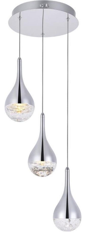 Elegant Lighting Amherst 3 Light Clear LED Pendant in Chrome