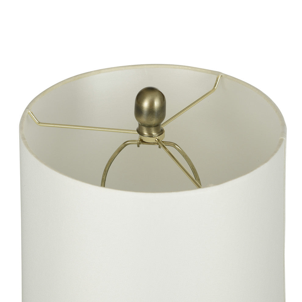 Glass Table Lamp Brushed Gold Finish White Linen Shade