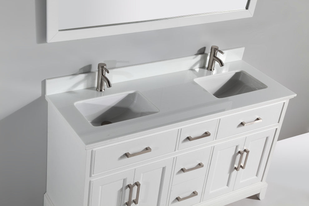 Vanity Art Vanity Set With White Stone Top, 60", White, Standard Mirror
