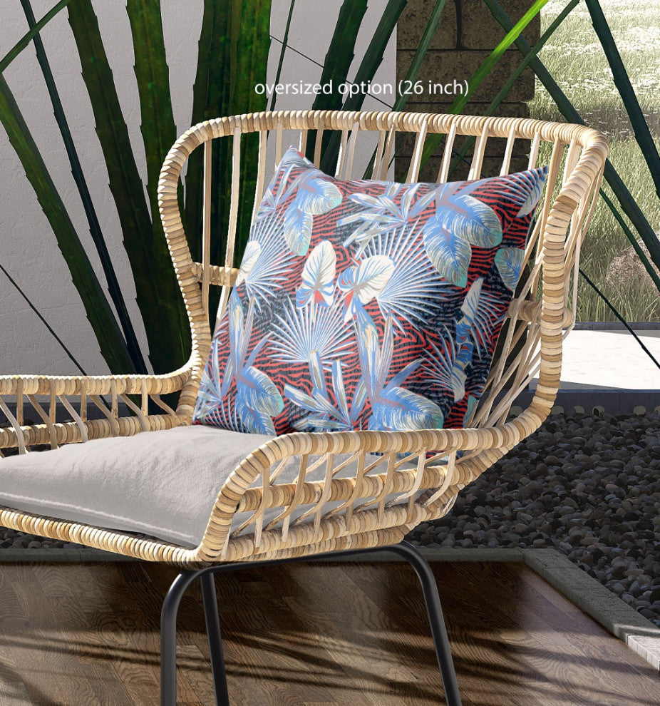 16" Blue Red Tropical Indoor Outdoor Throw Pillow