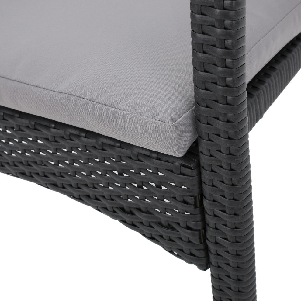 GDF Studio 5-Piece Oxford Outdoor Gray Wicker Dining With Cushions Set