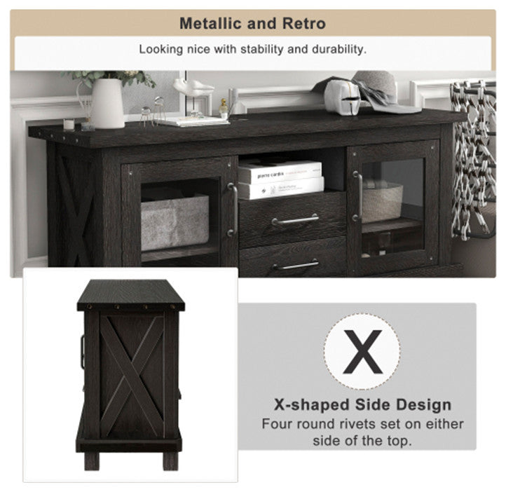 Vintage Particleboard TV Stand with Two Drawers and Open Style Shelves