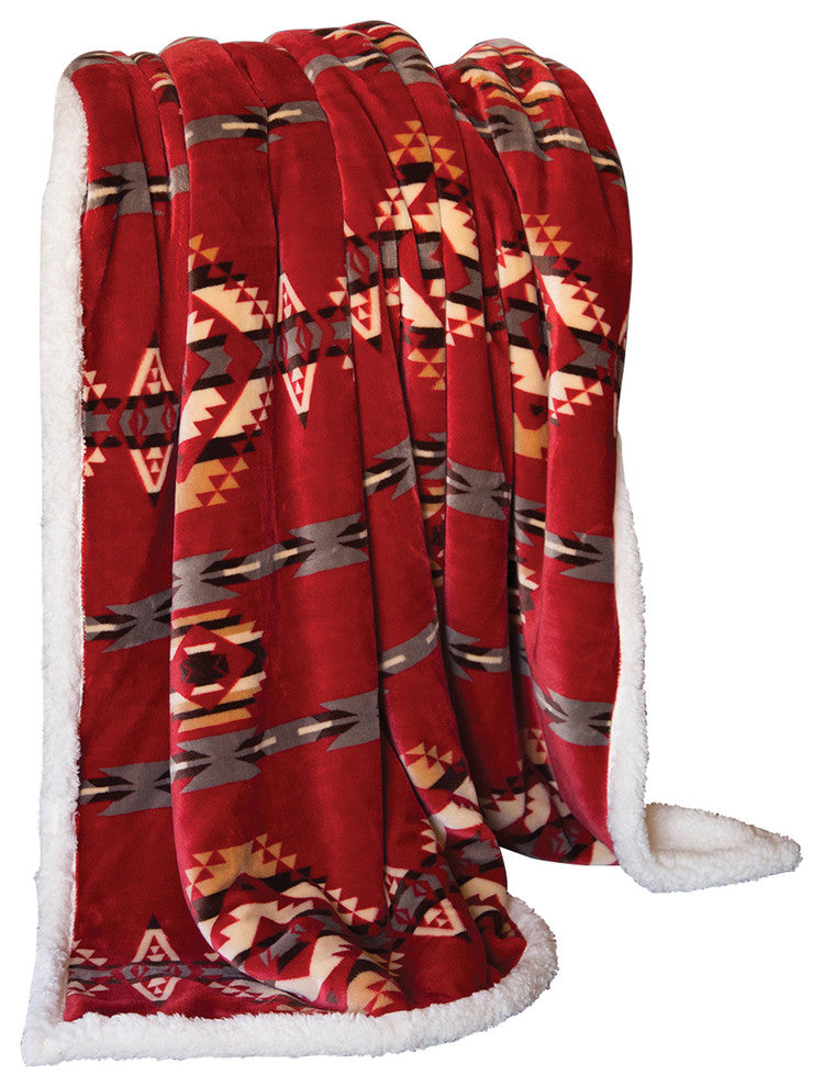 Red Southwestern Extra Plush Sherpa Throw Blanket
