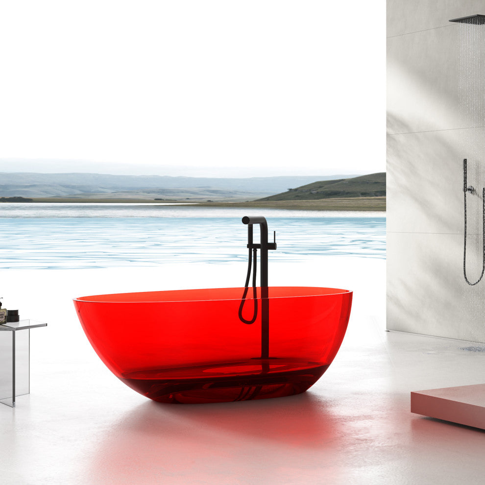 Vanity Art Freestanding Soaking Stone Resin Bathtub, Pure Resin Red, Small