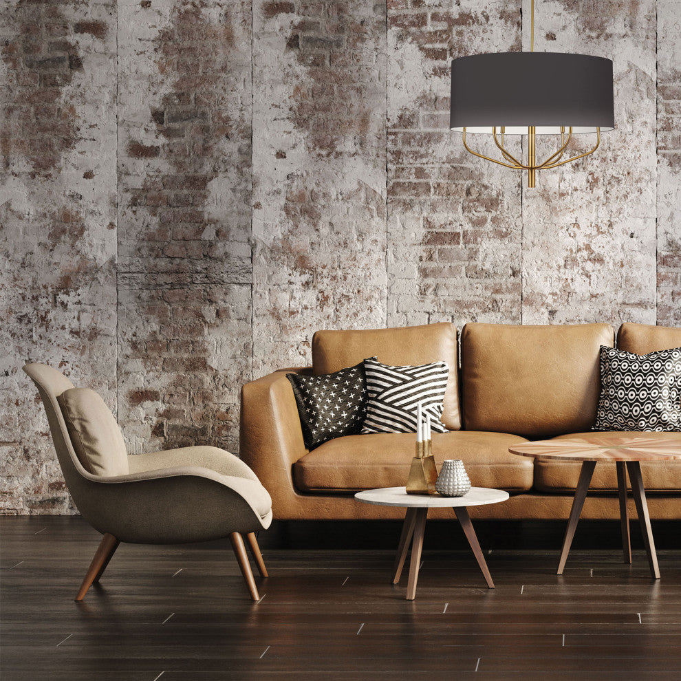 Eleanor Transitional 6 Light Black Aged Brass Fabric Chandelier