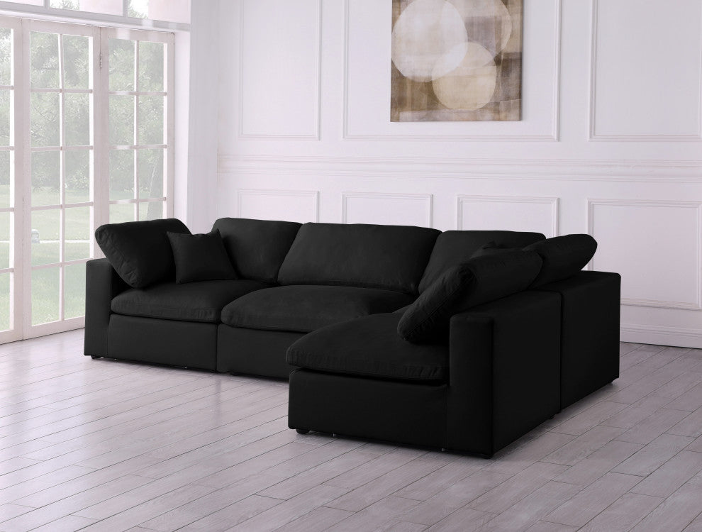 Plush Velvet / Down Standard Comfort L-Shaped Modular Sectional, Black, 4-Piece: 2 Armless Chair, 2 Corner Chair