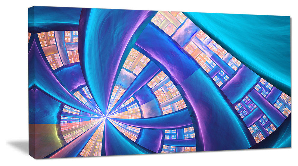Blue Yellow Fractal Stained Glass, Oversized Abstract Canvas Art Print, 60x28