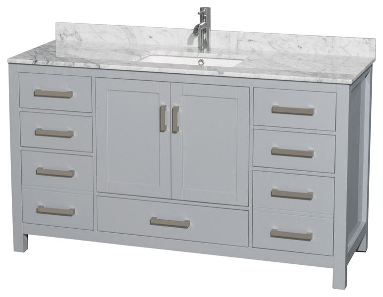 Wyndham WCS141460SGYCMUNSMXX 60" Vanity in Gray + Carrera Marble and Square Sin
