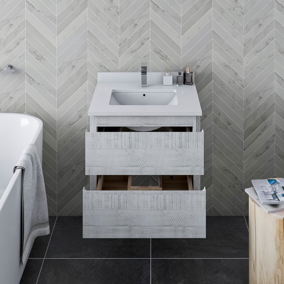 Fresca Formosa Modern 24" Rustic White Wall Hung Single Sink Bathroom Vanity