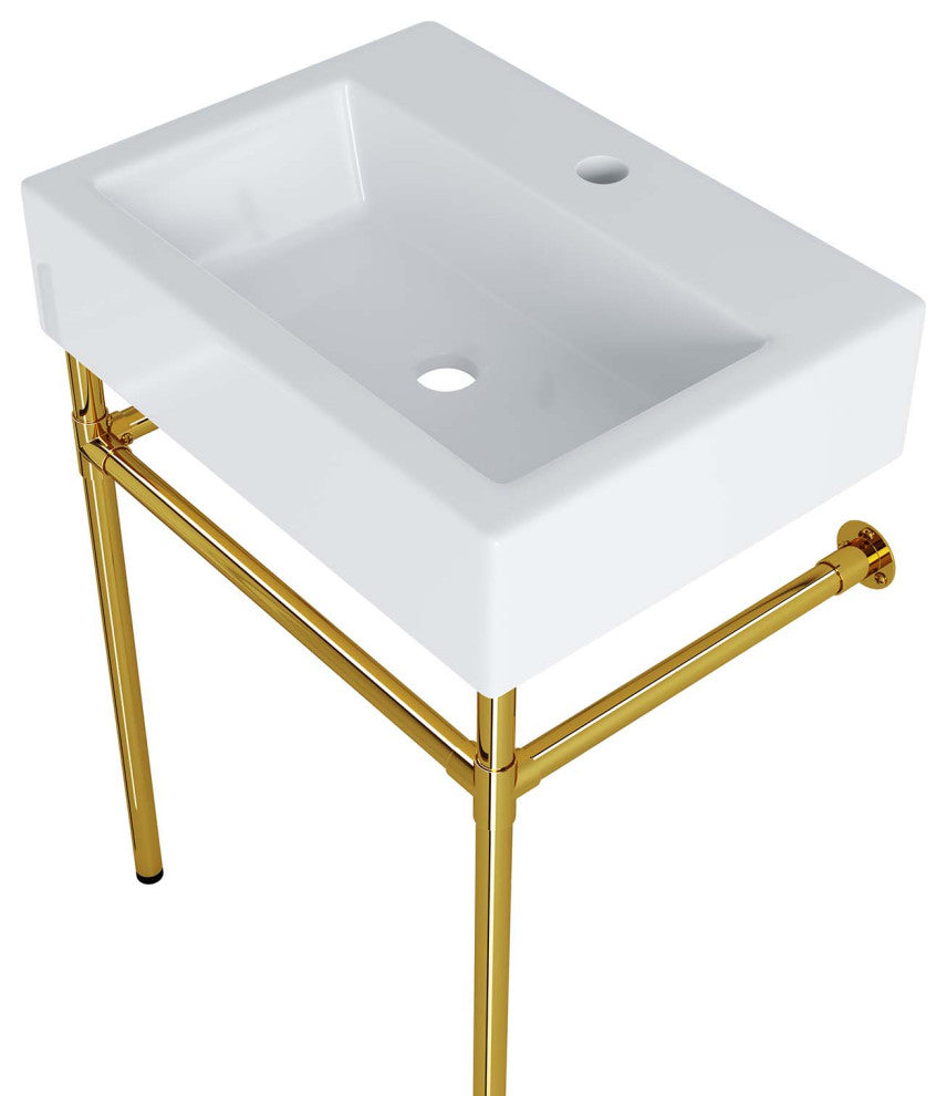 Sink Vanity, Wall Mount, White Gold, Ceramic, Stainless, Modern, Bathroom