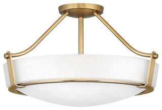 Hathaway 4-Light Semi Flush Mount, Heritage Brass w/ White Glass