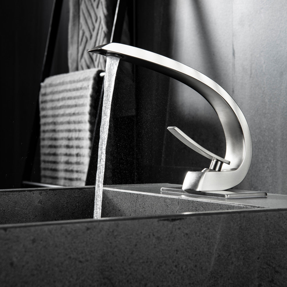 Single Hole Bathroom Sink Faucet With 6-inch Deck Plate, Brushed Nickel