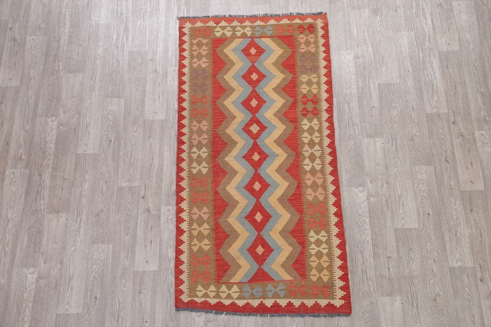 Kilim Pure Wool Turkish Oriental Traditional Flat-Woven Runner Rug, 6'7"X3'4"