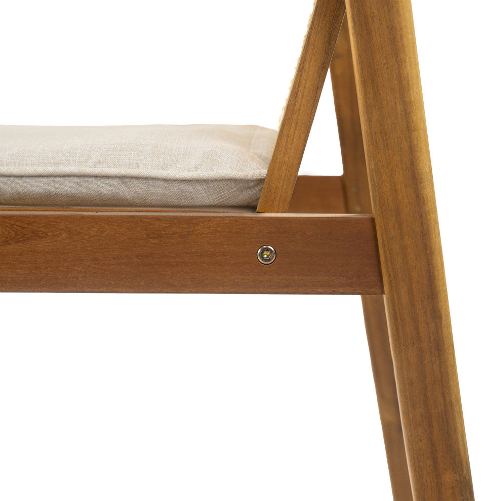GDF Studio Outdoor Acacia Wood Dining Chairs With Cushions, Set of 2, Teak/Beige