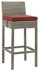 Conduit Outdoor Patio Wicker Rattan Bar Stool, Light Gray Currant