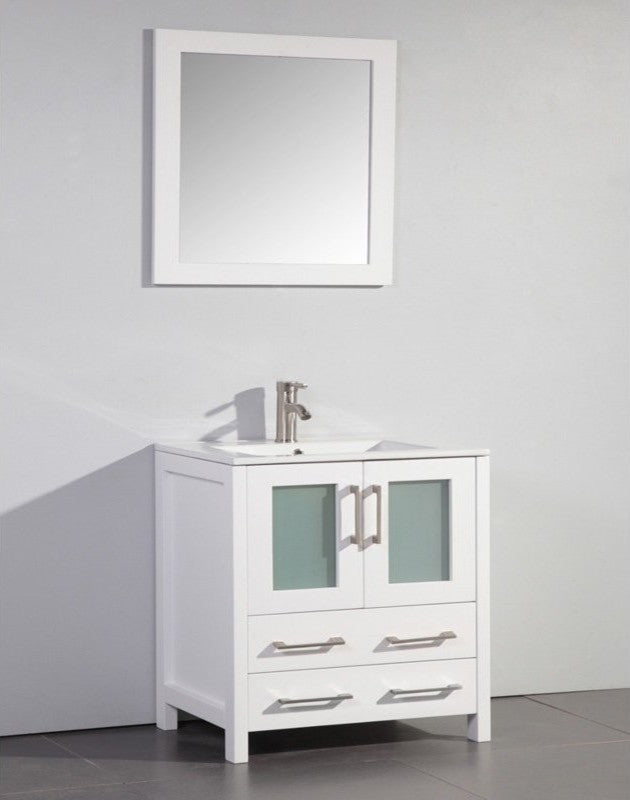 30" Bathroom Vanity With Matching Mirror, White