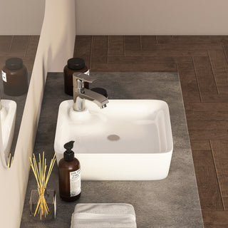 Leonis 17" Square White Finish Ceramic Vessel Bathroom Vanity Sink