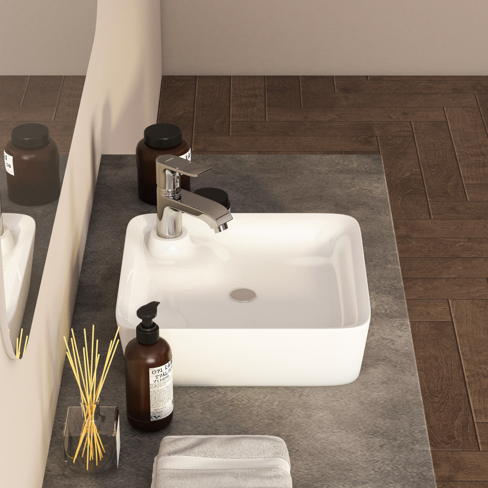 Leonis 17" Square White Finish Ceramic Vessel Bathroom Vanity Sink