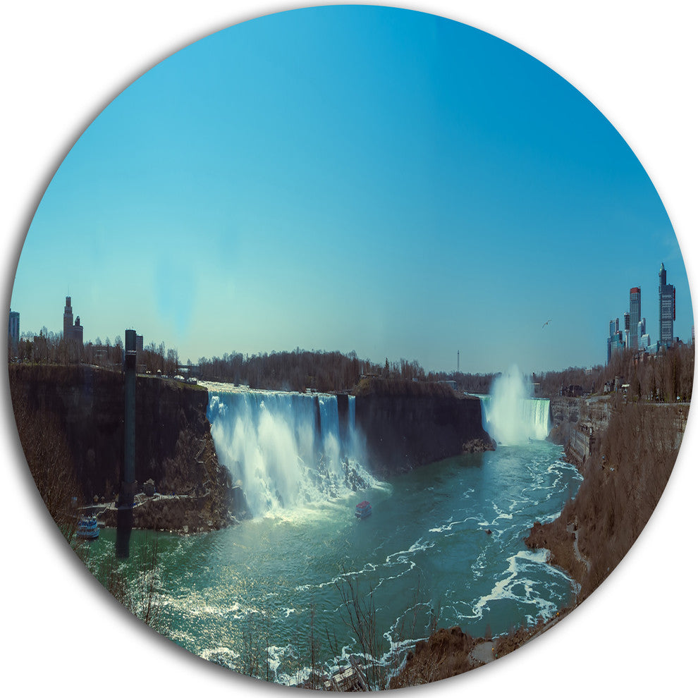 Niagara Falls Viewed From Canada, Seascape Disc Metal Artwork, 11"