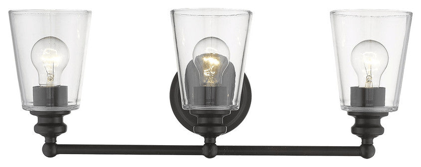 Three Light Antique Bronze Glass Shade Wall Sconce