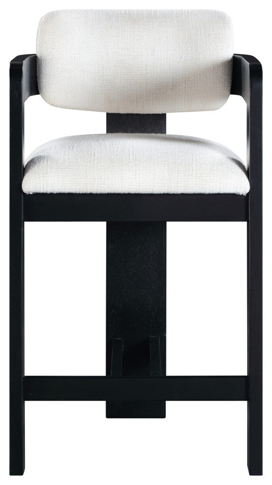 Sacha Upholstered Bar and Counter Stool, Cream, Linen Textured Fabric, Black