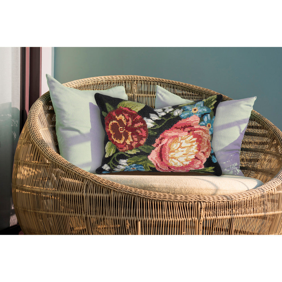 Marina Secret Garden Indoor/Outdoor Pillow Black 12"x18"