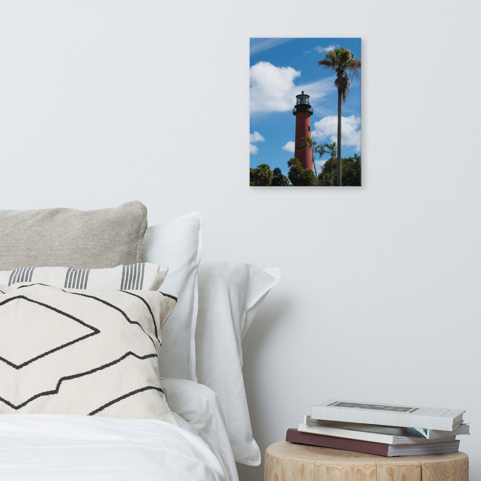 Jupiter Lighthouse Color Coastal Landscape Photo Canvas Wall Art Print, 12" X 16"