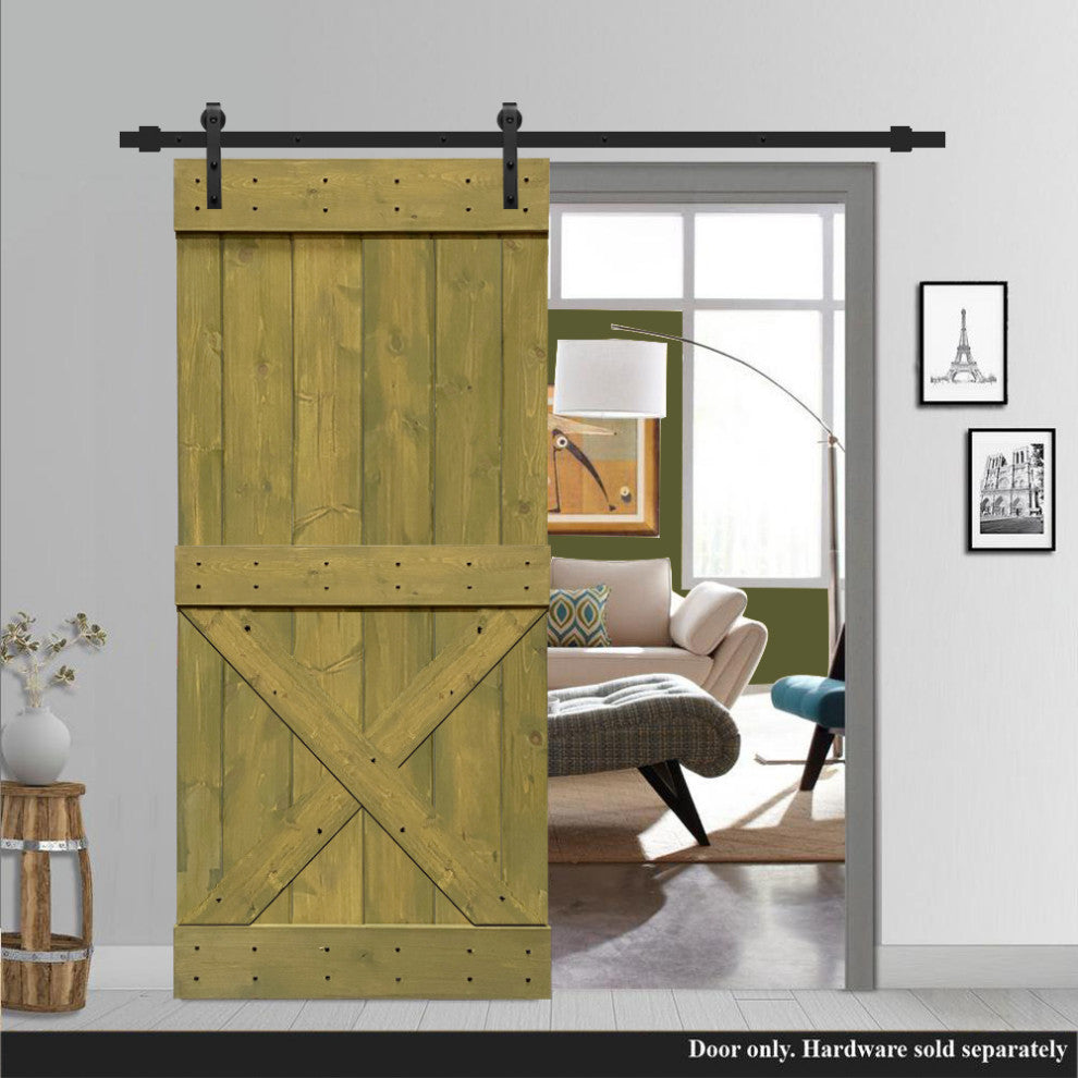 Stained Solid Pine Wood Sliding Barn Door, Jungle Green, 38"x84", Mini X