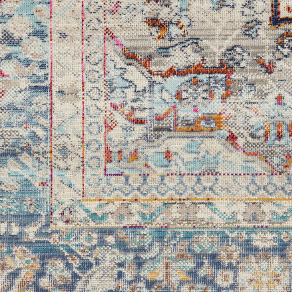 Nourison Vintage Kashan 2' x 4' Ivory Blue Vintage Indoor Rug