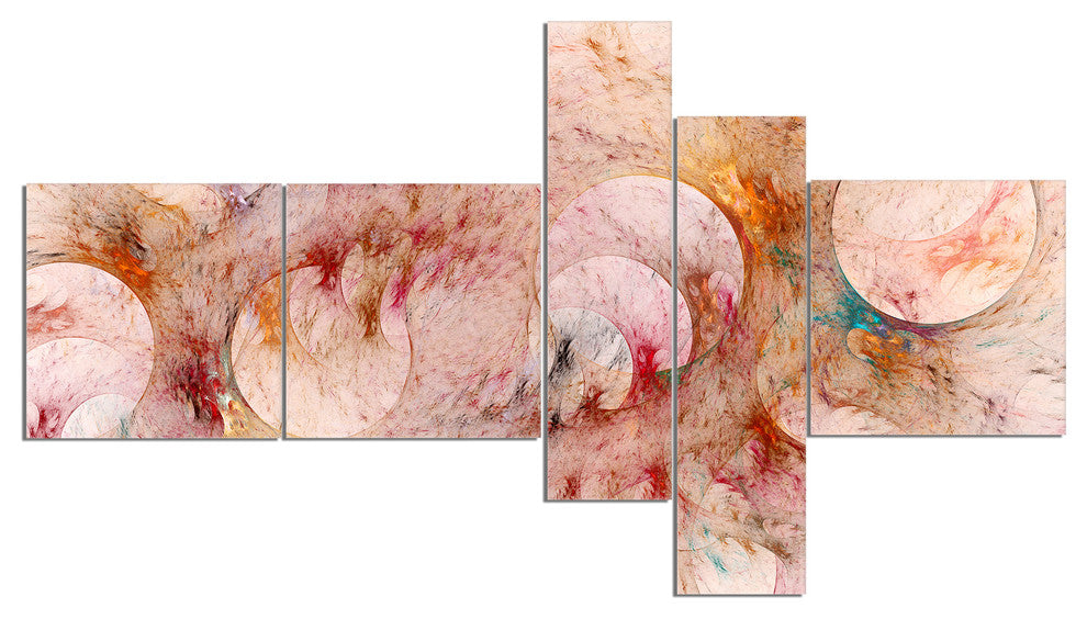 Red Circles Fractal Texture, Abstract Canvas Art Print, 60"x32", 5 panels
