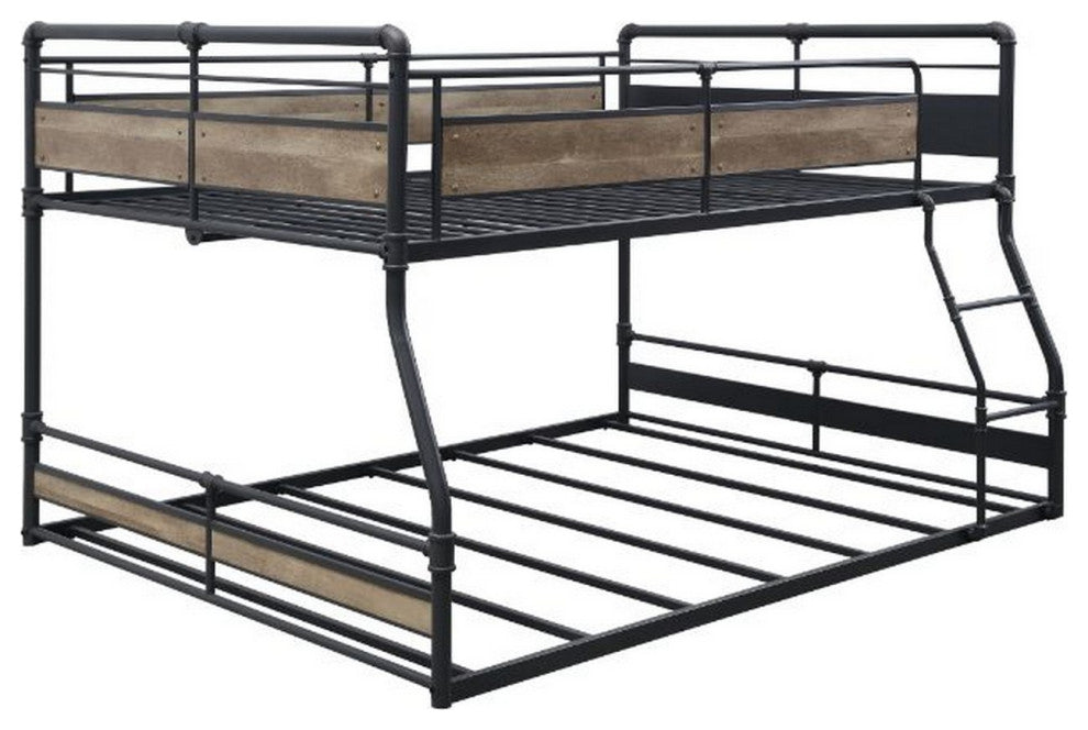 Benzara BM261731 Full Over Queen Bunk Bed With Tubular Metal Frame, Dark Bronze