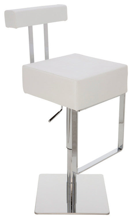 Aria Adjustable Leather Barstool, White