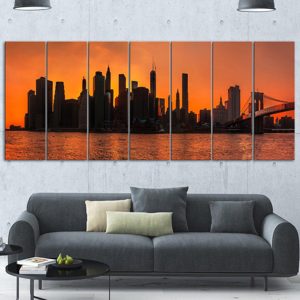Silhouettes of Manhattan Panorama, Canvas Print, 83"x32", 7 Panels