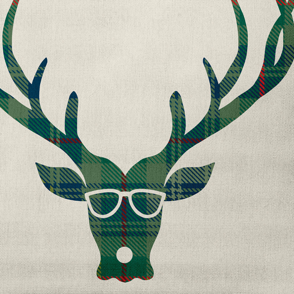Cool Dude Holiday Reindeer Decorative Throw Pillow, Dark Green, 18"x18"