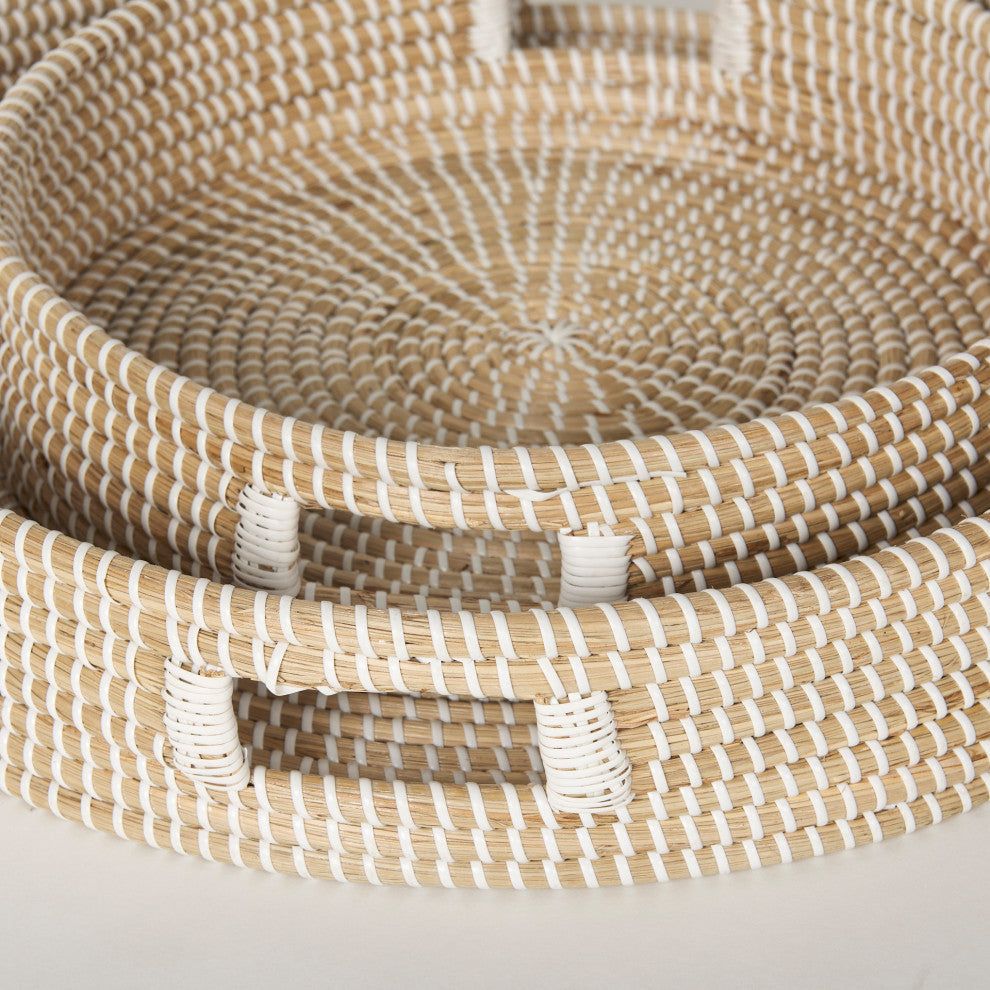 Kalama Set of 2 Large Round Seagrass Trays With Handles