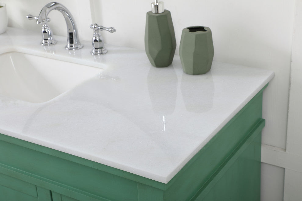 48" Single Bathroom Vanity, Vintage Mint With Ivory White Engineered Marble